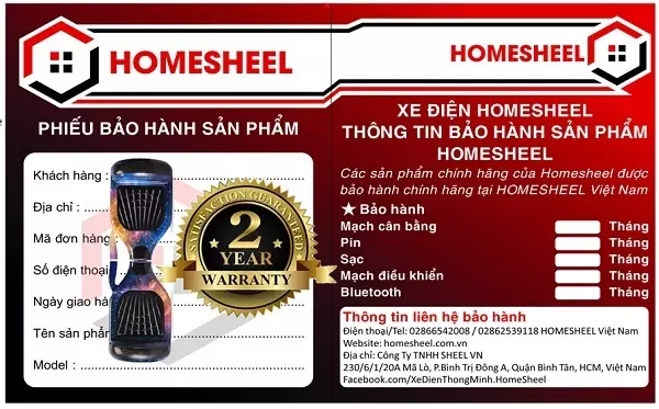 HOMESHEEL bảo hành 2 năm