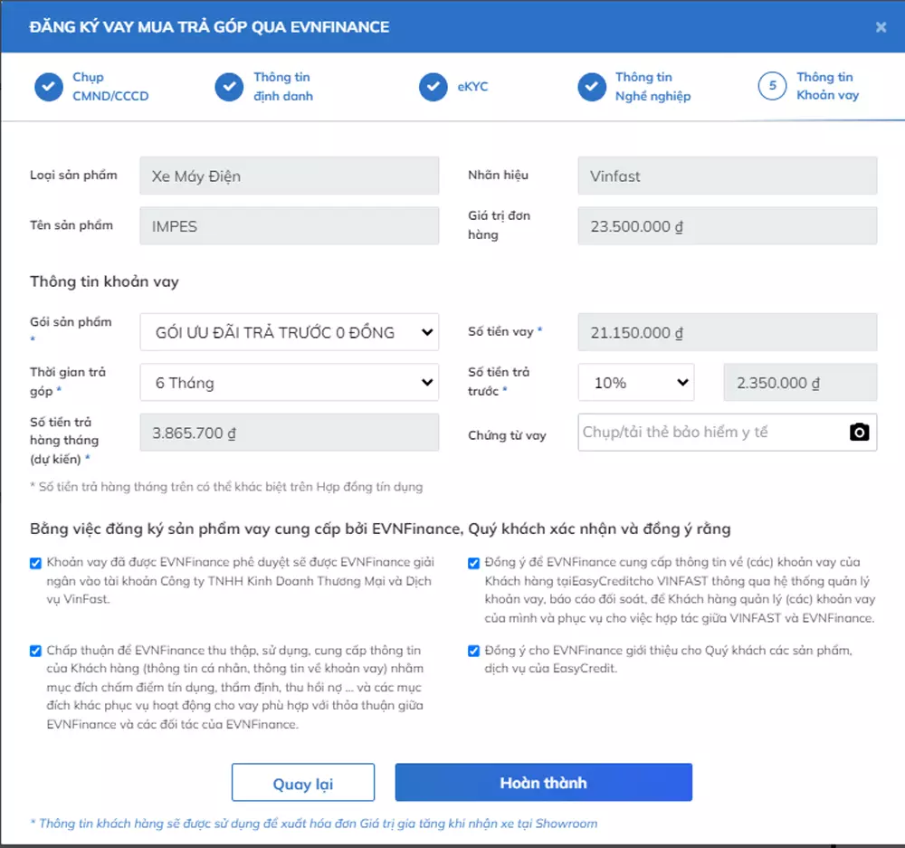 Bước 8: Xác nhận thông tin trả góp và hoàn thành