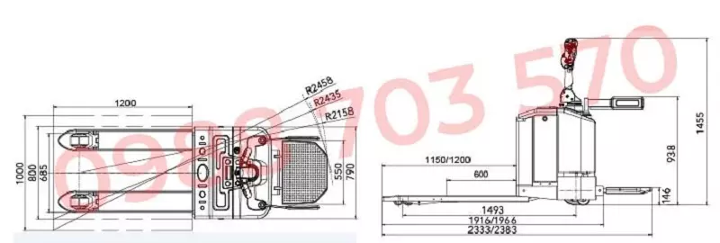 thiết kế xe nâng tay 3 tấn chạy điện heli