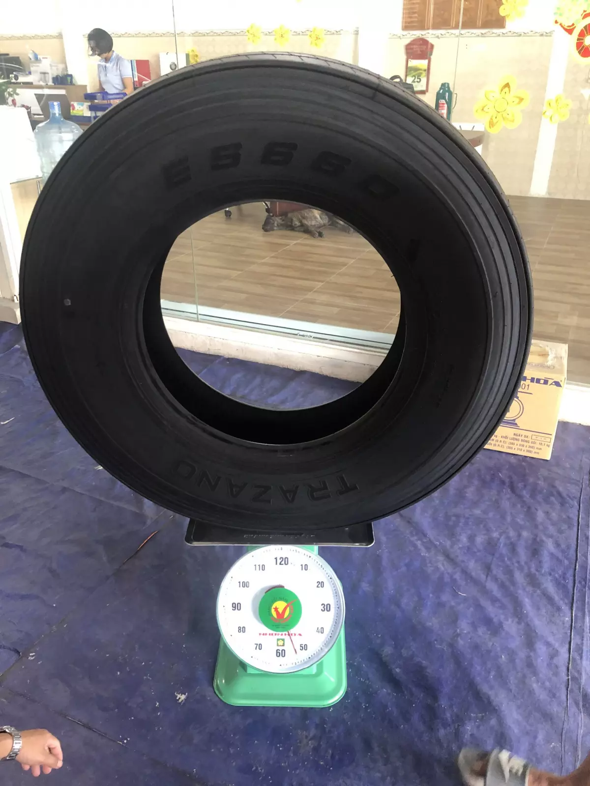 A picture of a truck tire