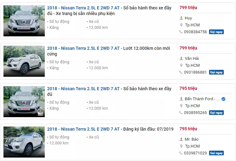 Giá xe Nissan Terra cũ đang dao động quanh mốc 700 - 960 triệu đồng