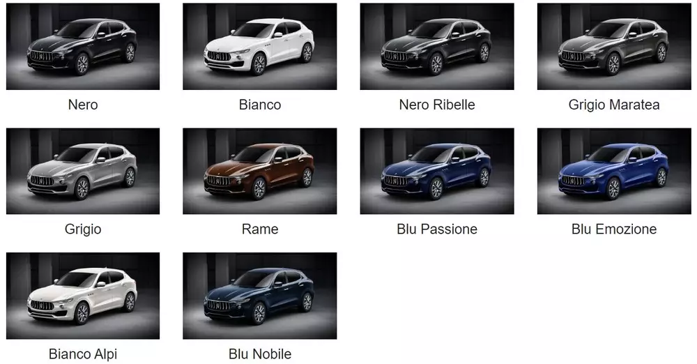 bảng màu xe Maserati Levante.