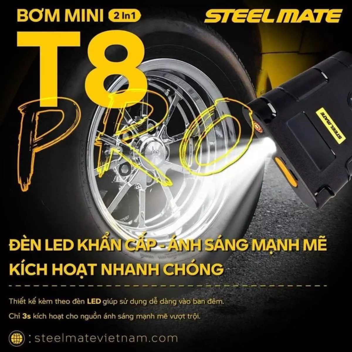 Ưu điểm máy bơm lốp ô tô Mini T8 PRO STEELMATE