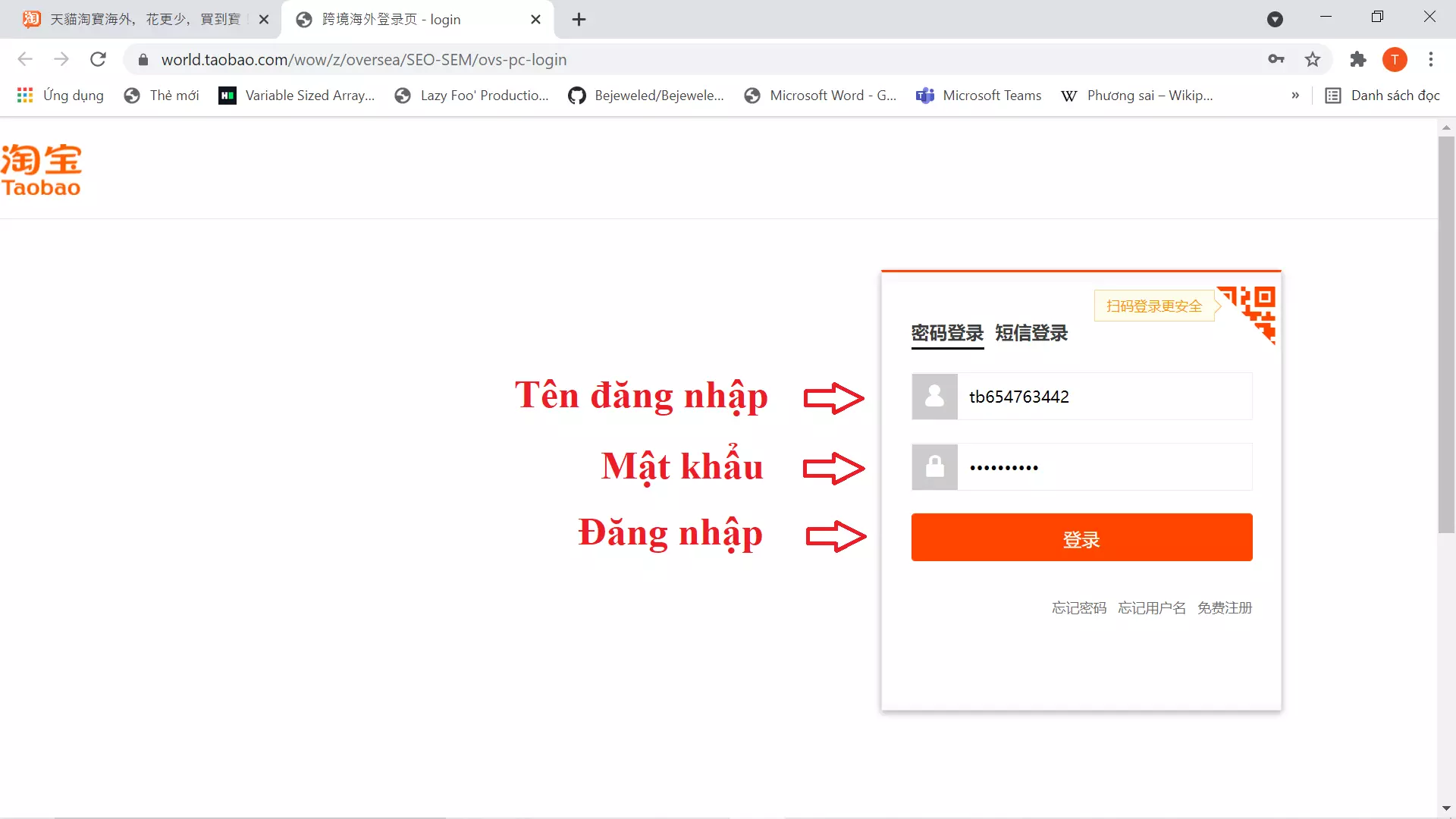 Đăng nhập Taobao