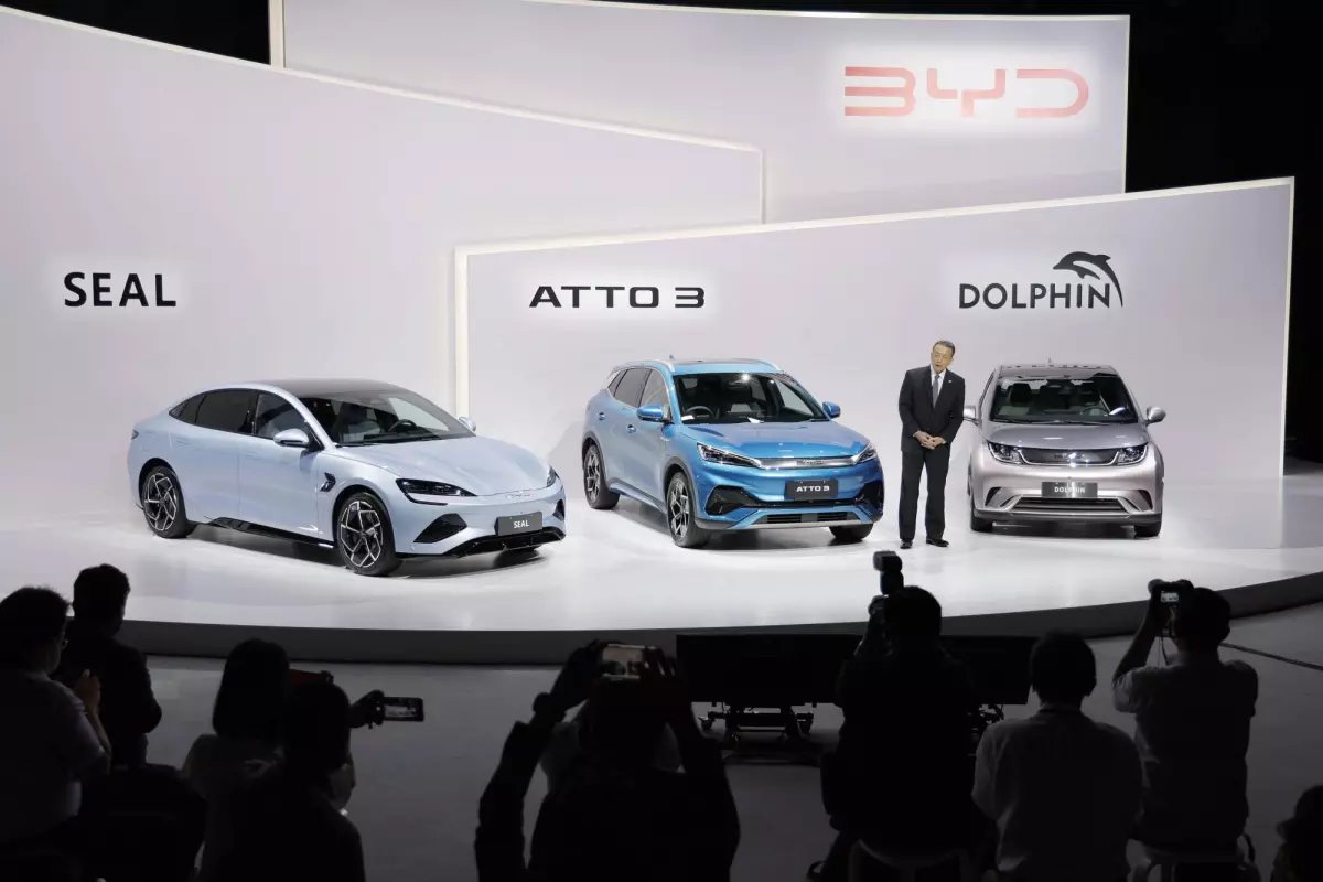 Loạt sản phẩm xe điện của BYD được giới thiệu trong một sự kiện báo chí tại Tokyo, Nhật Bản.