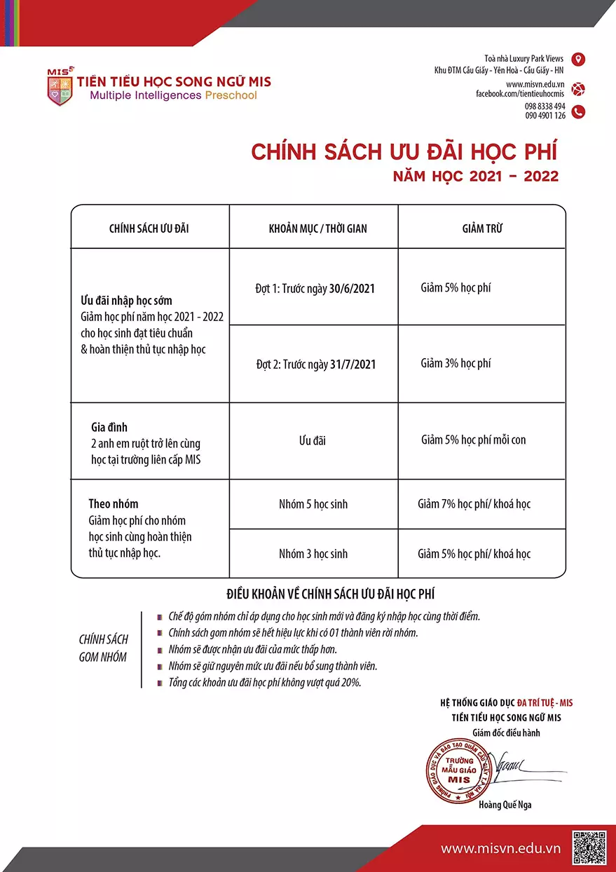 Chính sách ưu đãi học phí