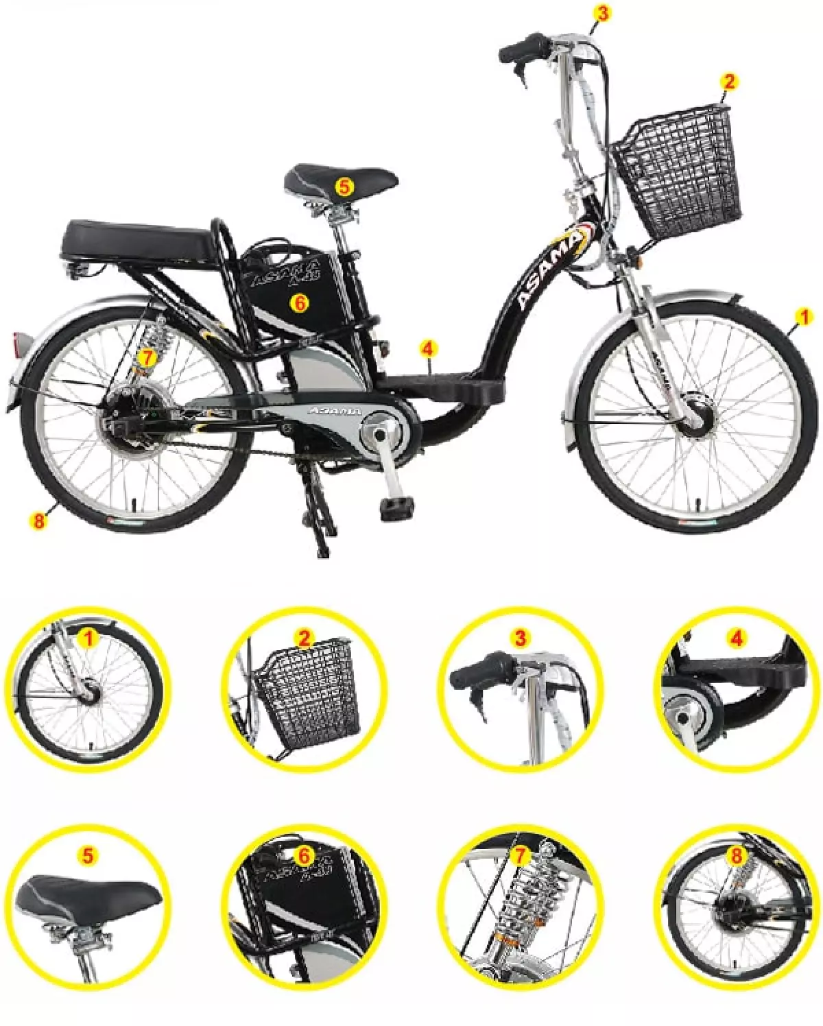 Thiết kế xe đạp điện Asama chính hãng