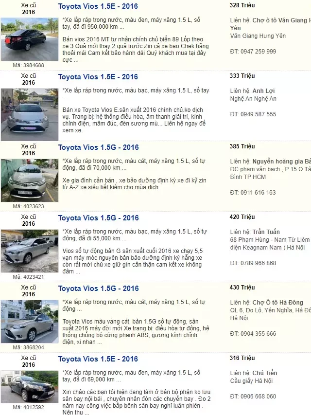   Có nên mua Toyota Vios 2016 cũ? Toyota Vios cũ giá bao nhiêu?